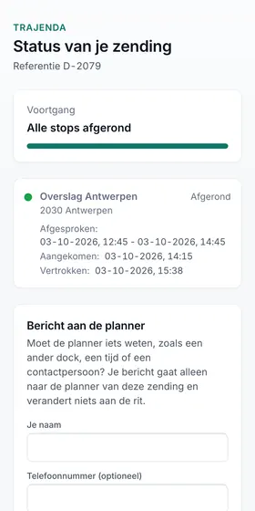 The tracking link for the recipient, without an account: the progress and the times per stop